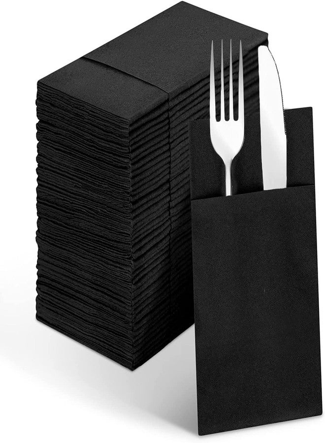 Besteek Linen-Feel Black Paper Napkins with Built-in Flatware Pocket, Cloth Like Dinner Napkins Pre-Folded Absorbent Disposable Guest Paper Hand Towels for Bathroom Weddings Party(50 Pack) - Image 1